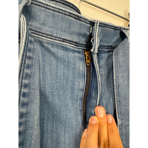 Express 70's inspired Super High Rise Bell Flare Tie Waist Jeans - Picture 4 of 8